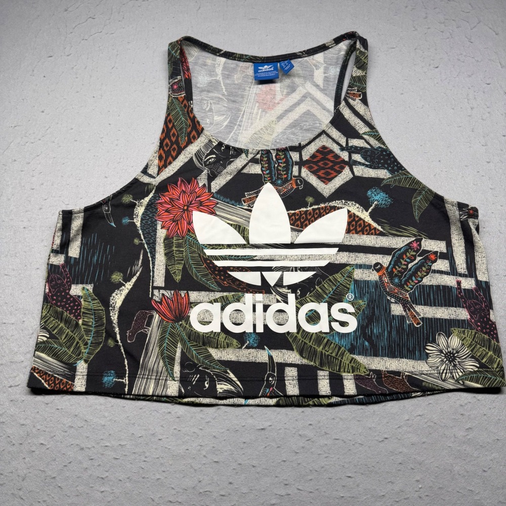 Adidas Tank Top Womens Large Multicolor Farm Rio Crop Graphic Floral Trefoil